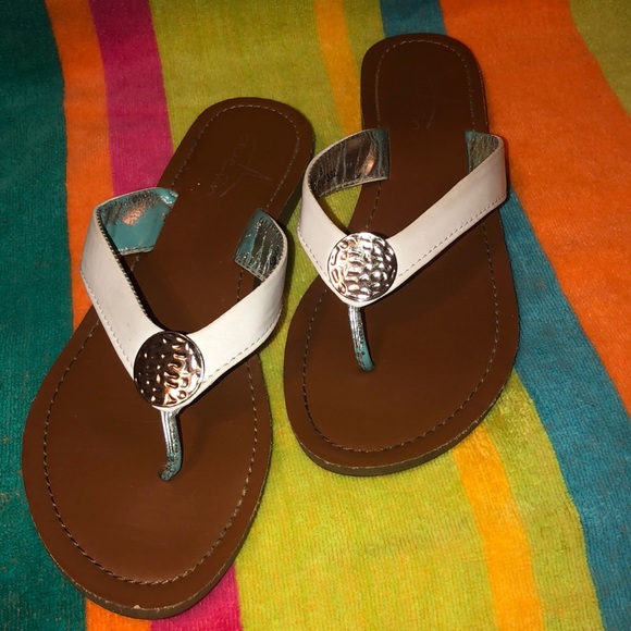 white dressy flip flop sandals